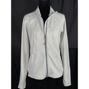 Athleta‎ Womens Gray White Textured Full Zip Jacket Style 964371 Size Medium